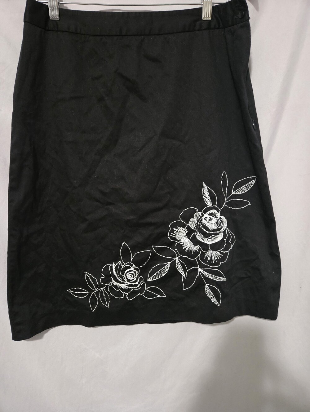 Style & Co. Black Skirt with White Floral Embroidery